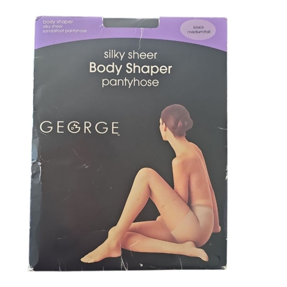 Vintage George Body Shaper Pantyhose M Tall Black Sheer Control Top NWT Y2K